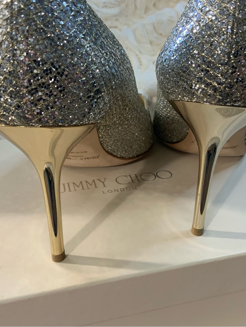 Jimmy Choo Silver Glitter Pointed Pumps with Stiletto Heel - Picture 3 of 5